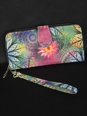 Loveshe Boho Floral Mandala Ziparound Wristlet Wallet Clutch RFID